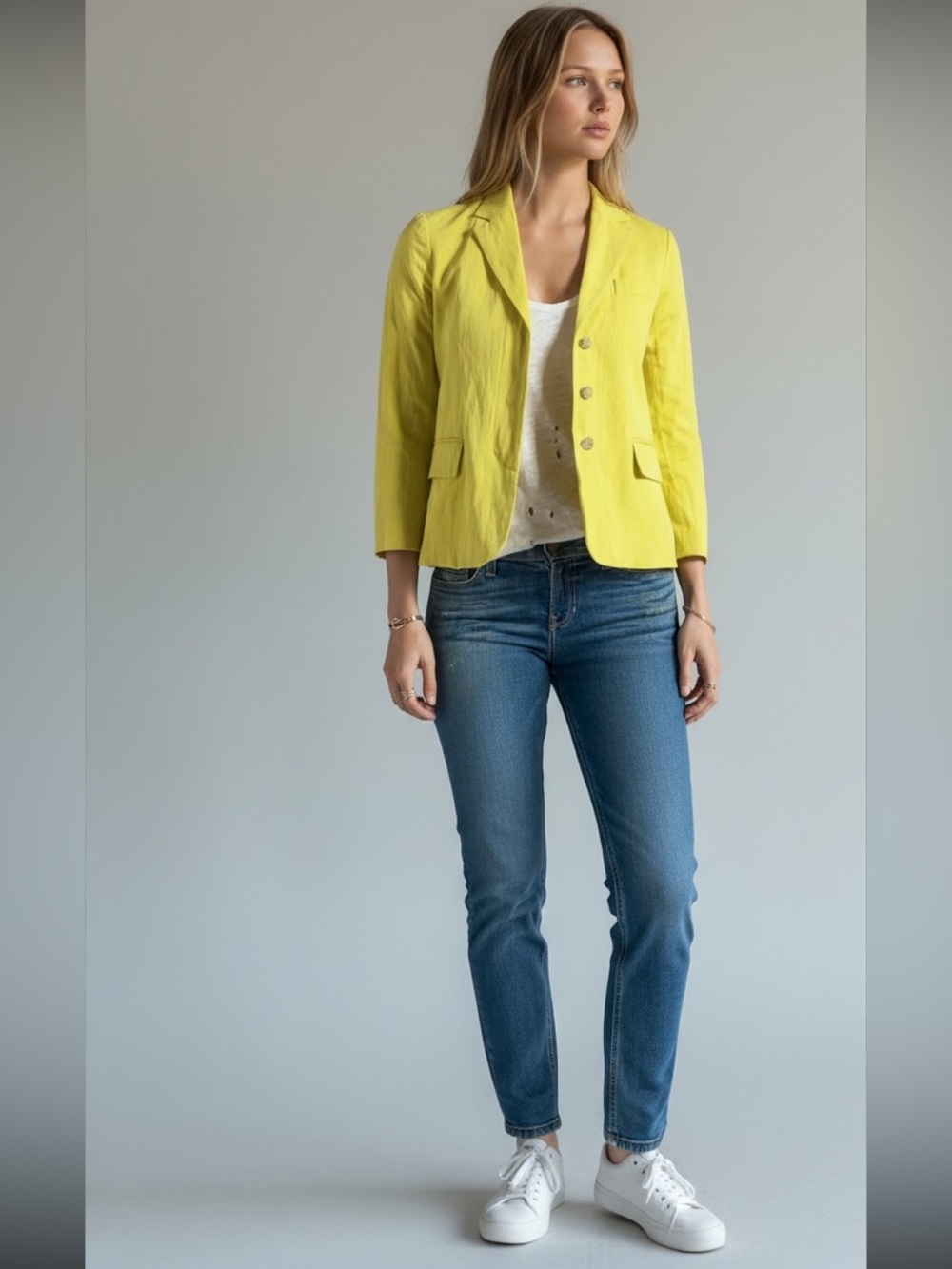 Vince Citrus Chartreuse Linen Blend Button Blazer Jacket Womens Size 2